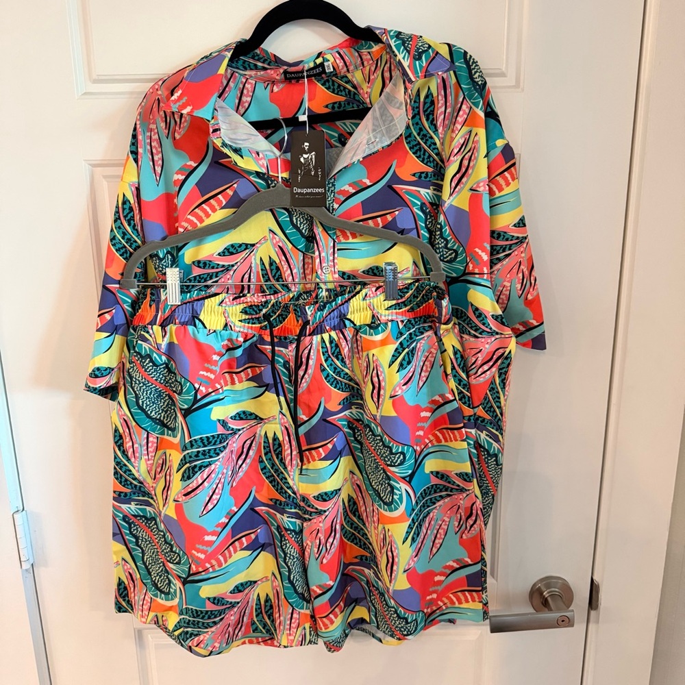 Men Colorful Tropical Shirt and Shorts Set XXXL